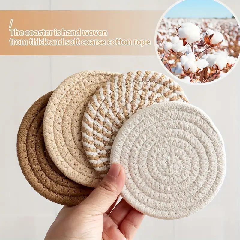 8-Piece Set Absorbent Coasters for Drinks Minimalist Cotton Woven Coasters Coffee Table Decor Boho Cute Cup Coasters