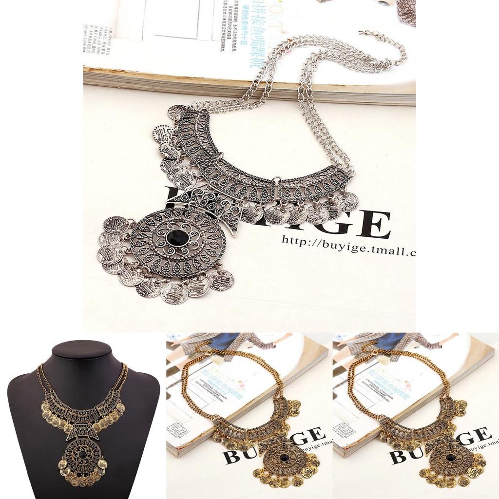 Этнический стиль, имитация драгоценных камней, многослойное металлическое ожерелье с круглыми монетами для женщин