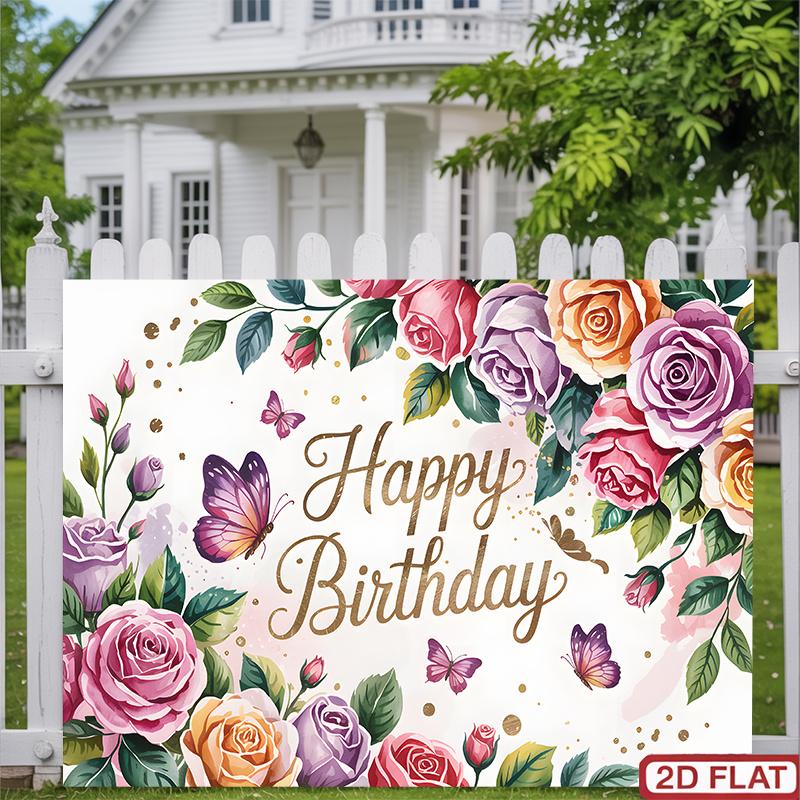 Butterfly Birthday Backdrop 1pc - Polyester Background