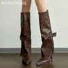Острый носок женские высокие сапоги на высоком каблуке кожаные женские туфли 2025 тренд зимние гладиаторы сексуальные до колена челси Botas De Mujer