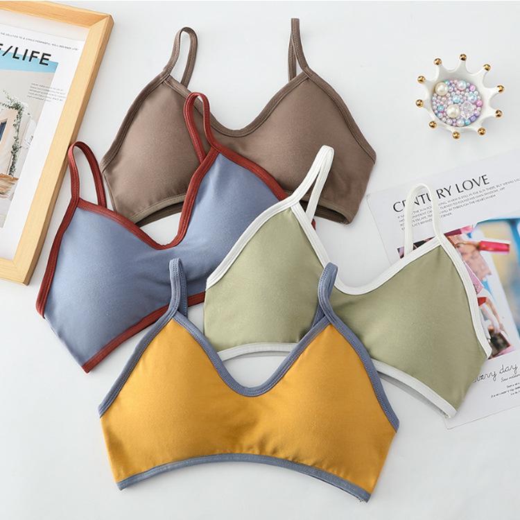 Summer Candy Color Patchwork Bandeau Camisole with Chest Pad and Anti-Exposure Back for Girls