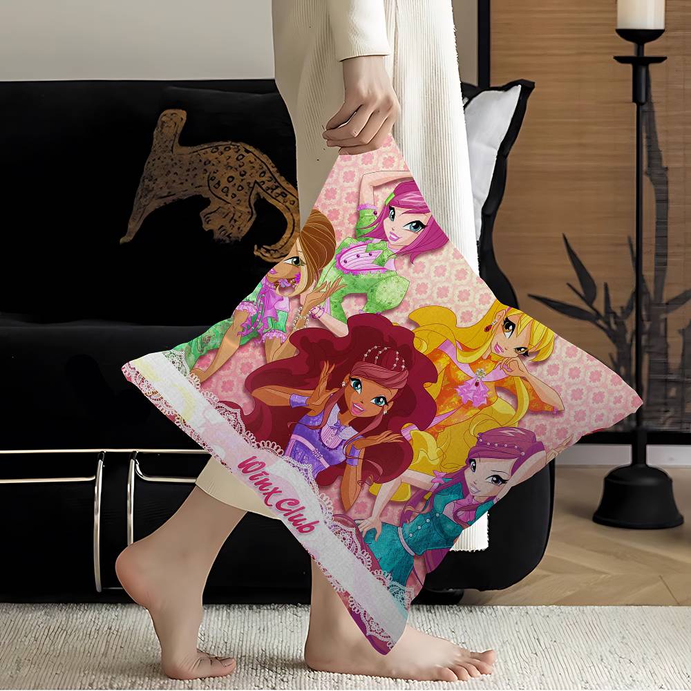 GirlWWinx Catoon Clubs Pillow Covers Cartoon Sofa Decorative Home Doublesided Printing Short Plush Cute Cushion Cover