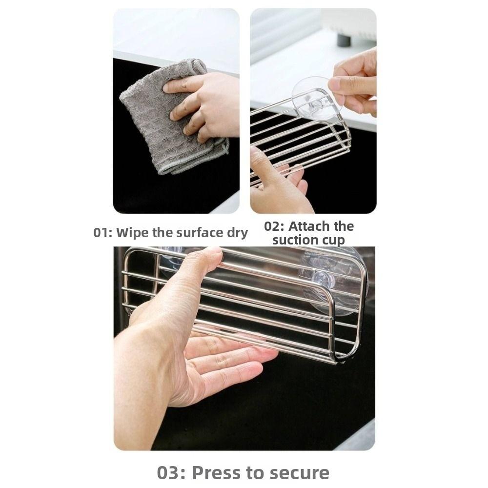 Stainless Steel Sink Storage Holder Suction Cup Dishcloth Stand Sponge Drain Rack  Bathroom