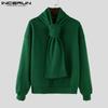 Autumn Spring Men Tie Neck Long Sleeve Casual Pullovers Tops