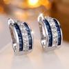 Blue White Zircon Round Hoop Earrings for Women Vintage Simple Wedding Jewelry Small Ear Buckle