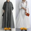 Cotton and Linen Lapel Striped Long Shirt Dress Women Long Sleeve  Loose Casual Dresses Women Pocket Simple Plus Size Lady Dress 24168
