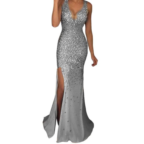 Стильное платье с блестками без рукавов, однотонное, приталенное