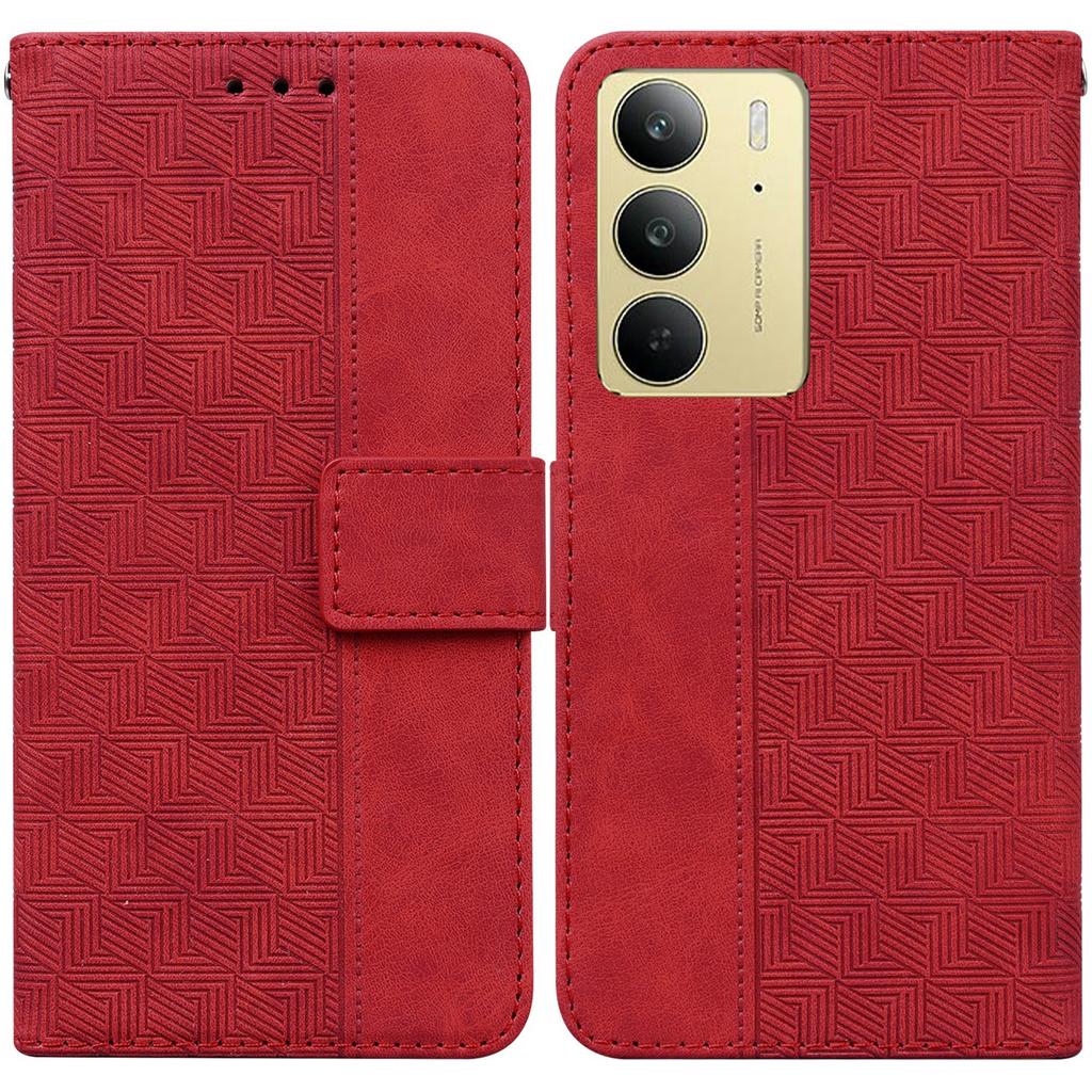 Для Realme C75 4G Чехол Геометрический узор Кожаный кошелек Чехол для телефона с ремешком на запястье