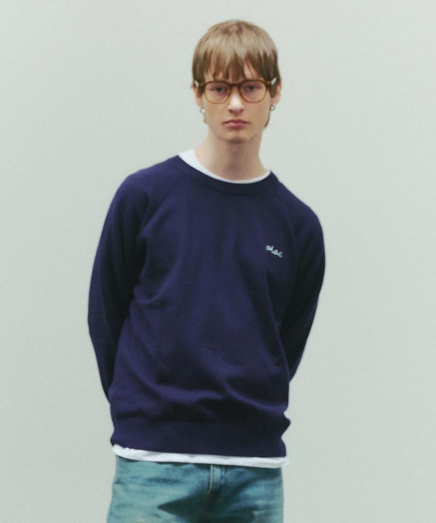 PLAC Raglan Line Jacquard Logo Pullover Knit Navy
