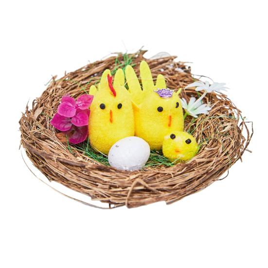 Easter Fur Chicks Mini Plush Simulation Chick Bunny Ornament with Nest Furry Animals Toy Easter Egg Filler for Kids DIY Home Garden Decoration