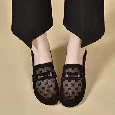 Мягкая кожа сетка одинарная обувь женская 2025 новая летняя женская обувь толстый каблук обувь Doudou универсальные дышащие лоферы женские сандалии