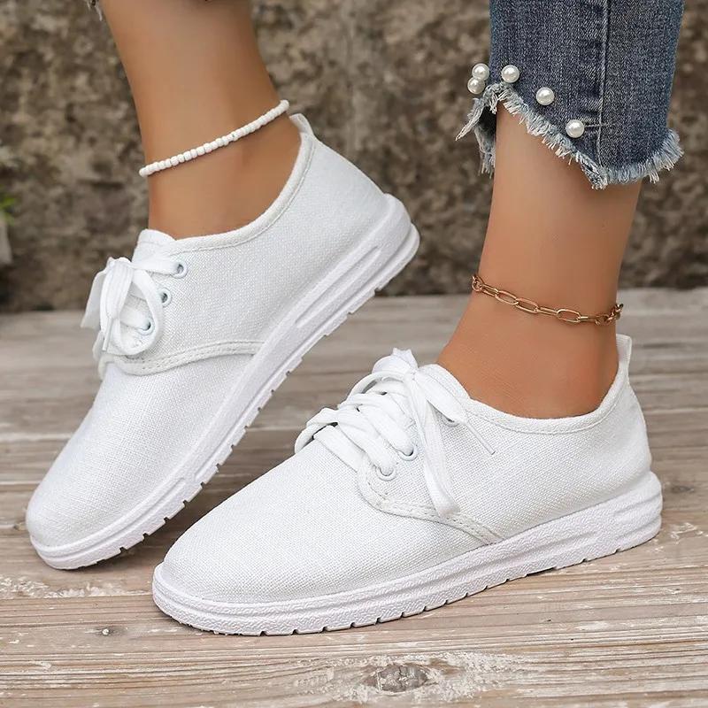 2024 Новые популярные женские спортивные туфли с круглым носком и неглубокой шнуровкой Удобные и универсальные легкие и повседневные женские туфли