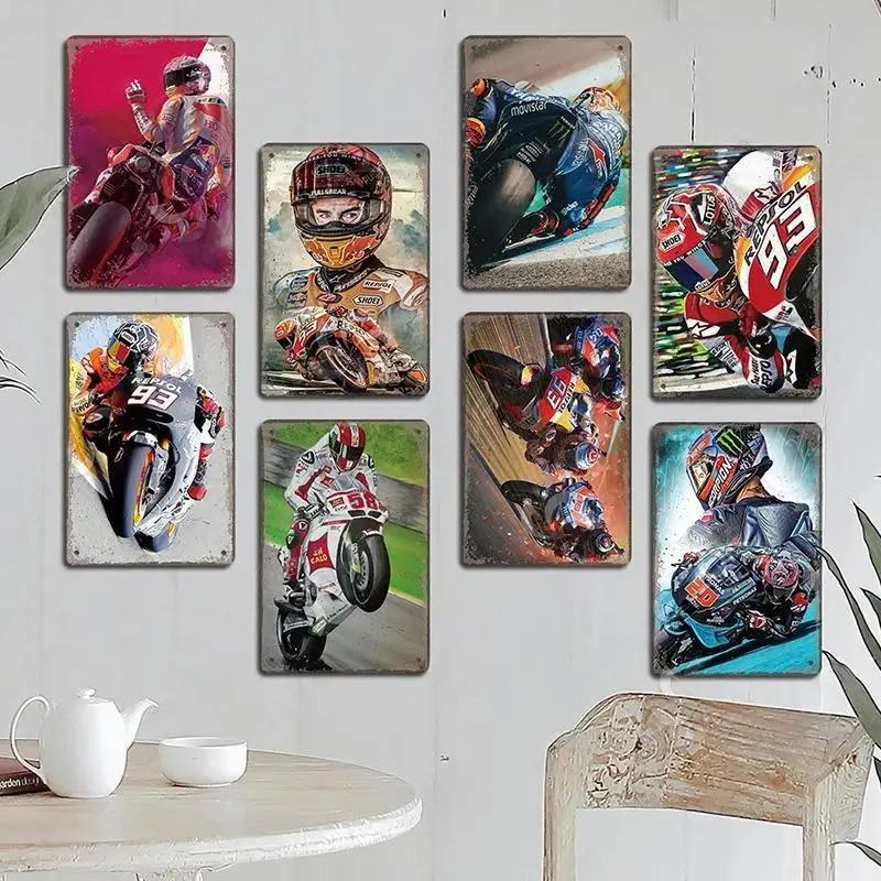 Хисун Металлическая табличка Винтажная Мотогонщик MotoGP Металлическая жестяная табличка Ретро Мотоциклетные гонки Железная живопись Настенное искусство Классический Мотоциклист Декоративная табличка f