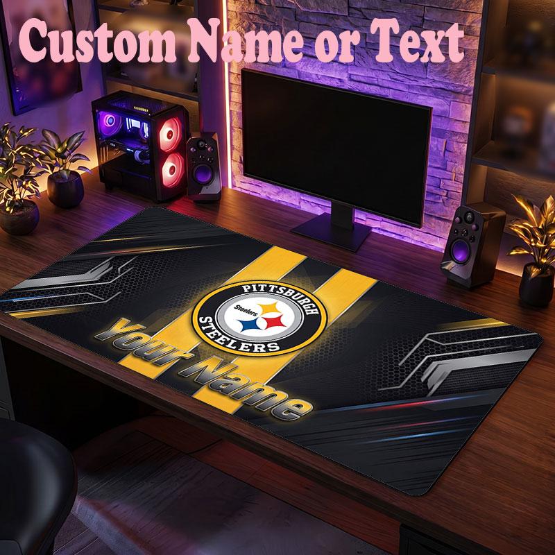 Pittsburgh Steelers Customized Name Text Mouse Pad, Large Desk Mouse Mat Personalized Home Office Present