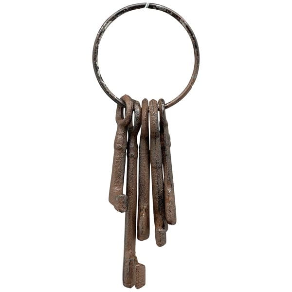 Set of decorative old vintage keys on a ring, retro style