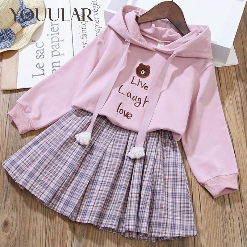 Teen Girl Skirt Suit Children's Sweatershirt Girls Clothes Childen Hooded Long Sleeve Casual Tunic Short Skirt