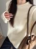 Korean Style Ruffle Sweater - Round Neck, Raglan Sleeves, Slim Fit, Solid Color, Textured Design