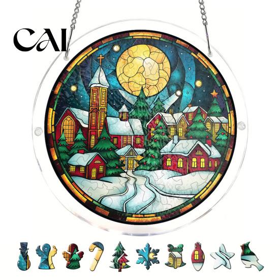 Stained Glass Window Art Christmas Acrylic Puzzle Suncatcher, Holiday Tree Snowman Stockings Red Bird Sun Catcher Suncatcher Kit for Adults,