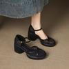 Fashion Versatile Summer Genuine Leather Sandals for Women, Thick Heels, Thick Soles, and Headwear To Increase Heels