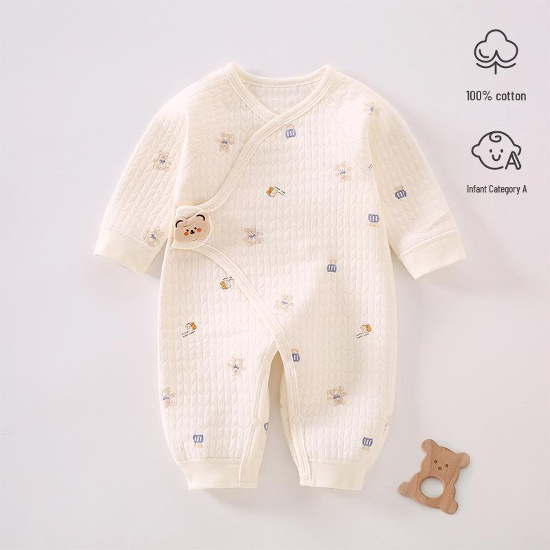 Cozy Air Cotton Baby Romper - Long Sleeve, Side Snap, Boneless Crawling Suit for Newborns - Perfect for Autumn & Winter Outings