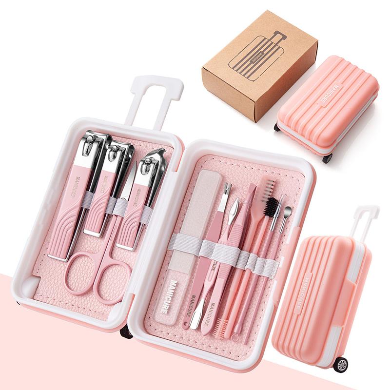 8/12pcs Nail Clipper Set Small Luggage Box Design Stainless Steel Clippers Nail File Scissors Manicure Tools for Travelling