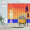 Summer Ocean Beach Camping Surf Shower Curtain Palm Trees Travel Bus Surfboard Pattern Polyester Fabric Bathroom Decor Hooks