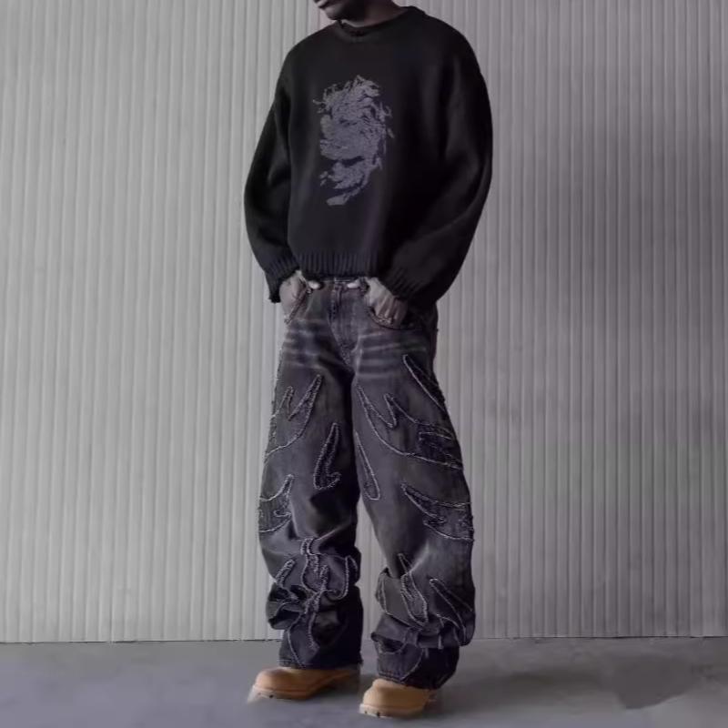 Свободные широкие джинсы в стиле американское ретро-кантри в стиле американское ретро с тремя дырками в стиле хип-хоп