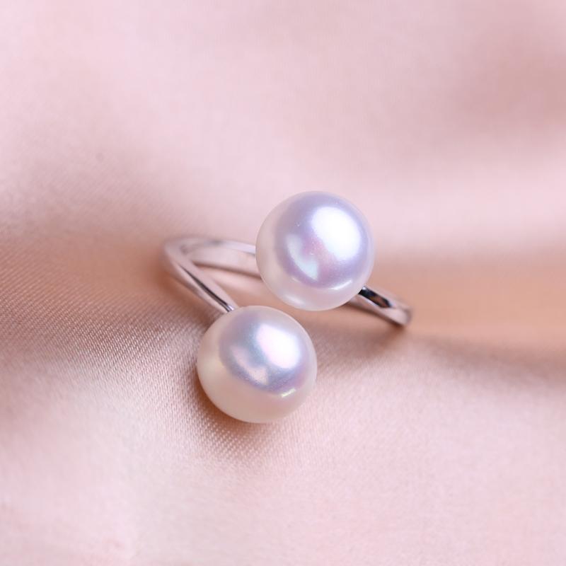 seniko Double Natural Freshwater Pearl Rings For Women Fashion Female Ring Pearl Jewelry Adjustable Ring