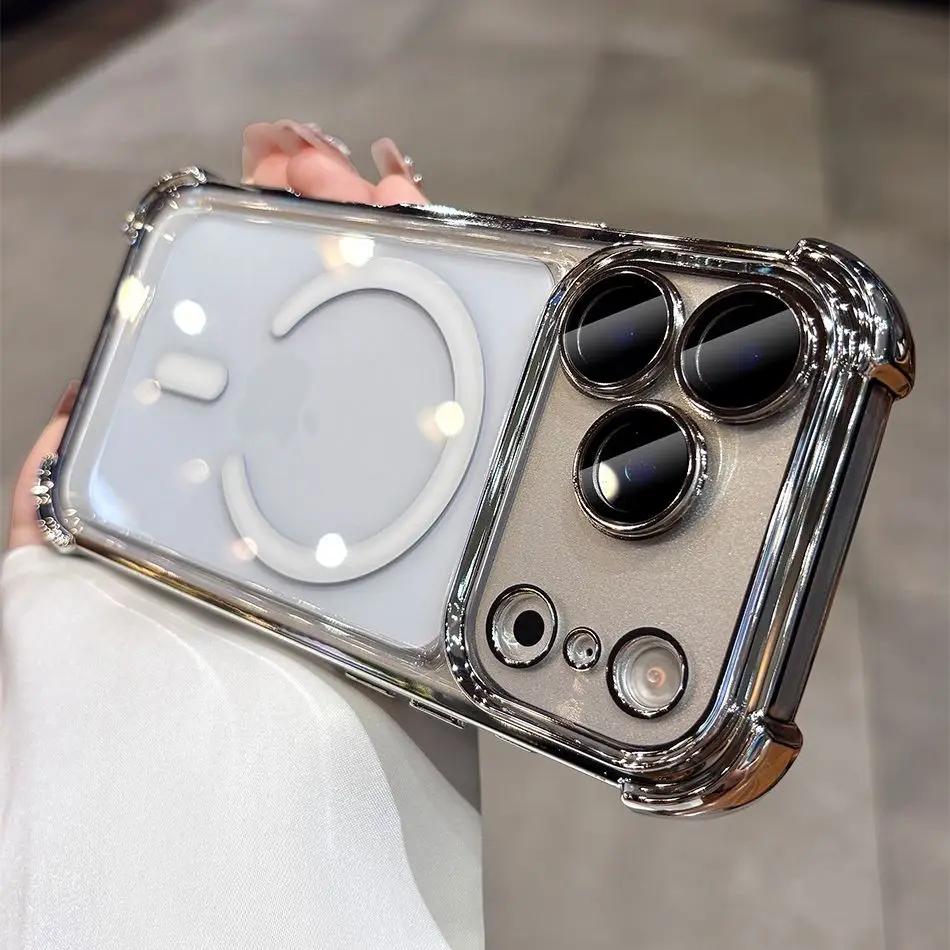 Прозрачный противоударный чехол для Magsafe для iPhone 17 Pro Max Air 11 12 13 14 15 16 Plus, покрытие, прозрачный, мягкий, противоударный чехол