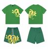 American Streetwear Short Sleeve Set for Men and Women Drill Style Loose High-End Hip Hop Summer Tee and Casual Shorts 2 Piece Outfit
