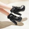 Pink Chunky High Heel Japanese Lolita Shoes Butterfly-knot Ruffle Tassel Womens Cosplay Princess Ankle Boots Winter