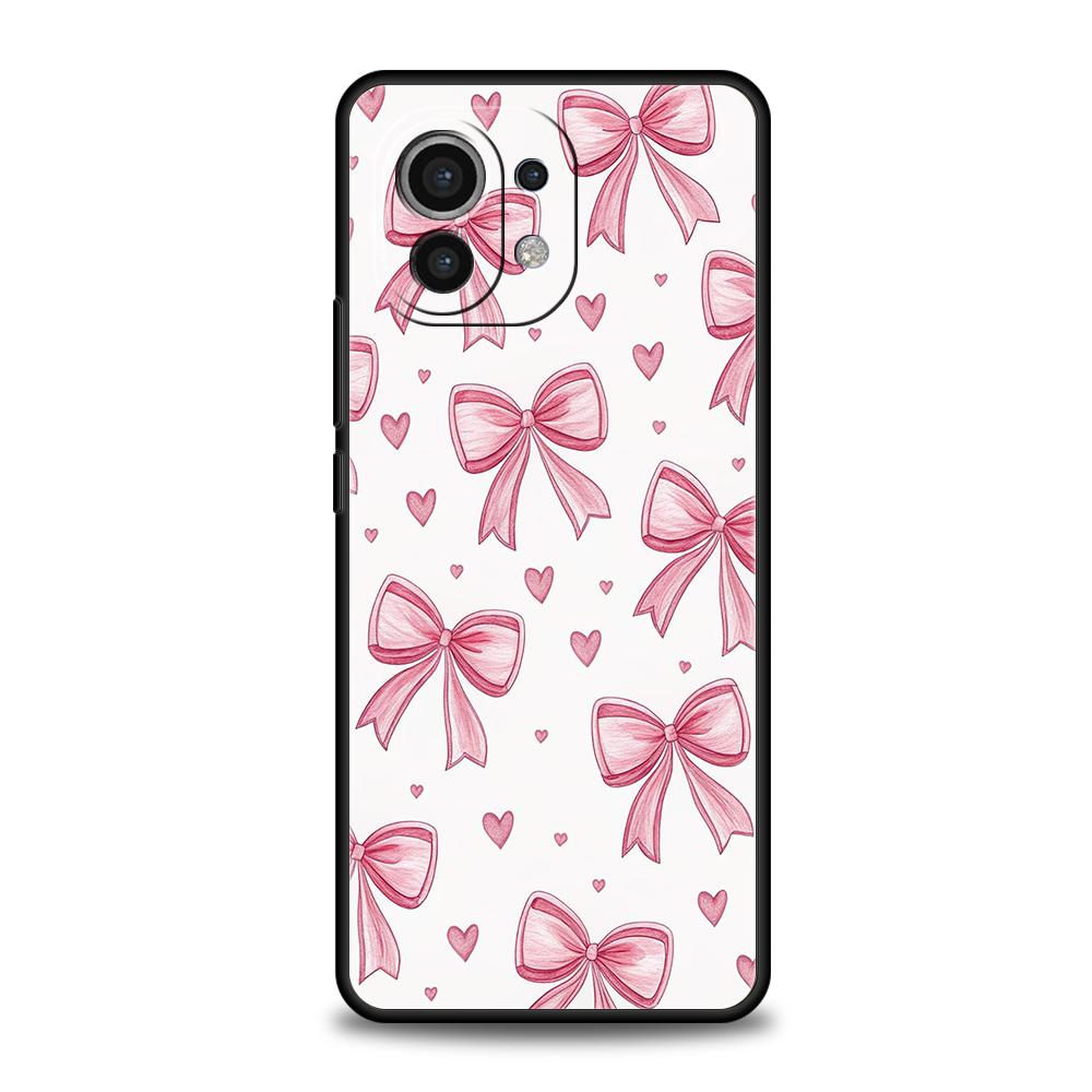 Розовый Чехол-Бампер с Бантом в Форме Сердца для Xiaomi Mi 15 14 13 12 11 Ultra 14T 13T 12T 11T 10T Pro Lite 5G Ударопрочный Мягкий ТПУ Чехлы Сумка