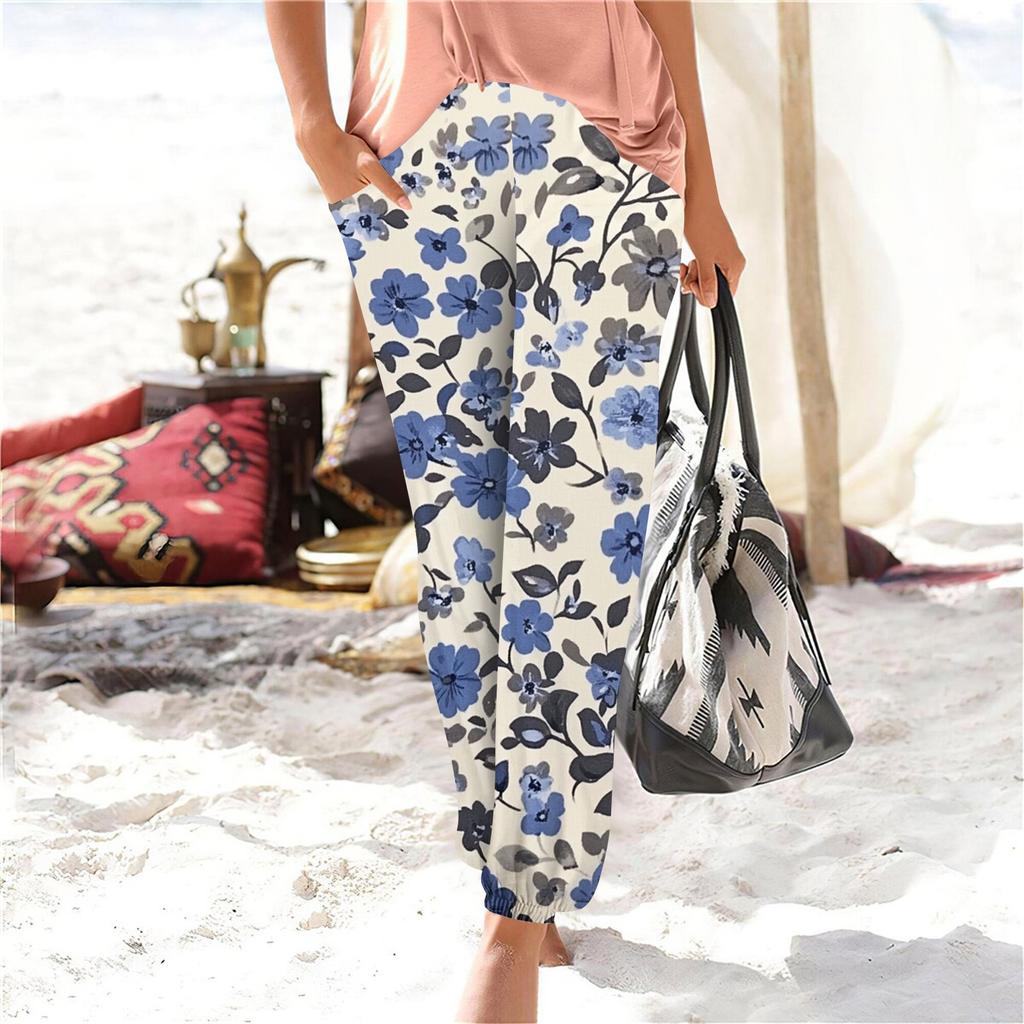 Женские летние свободные повседневные широкие брюки с эластичной резинкой на талии и брюками