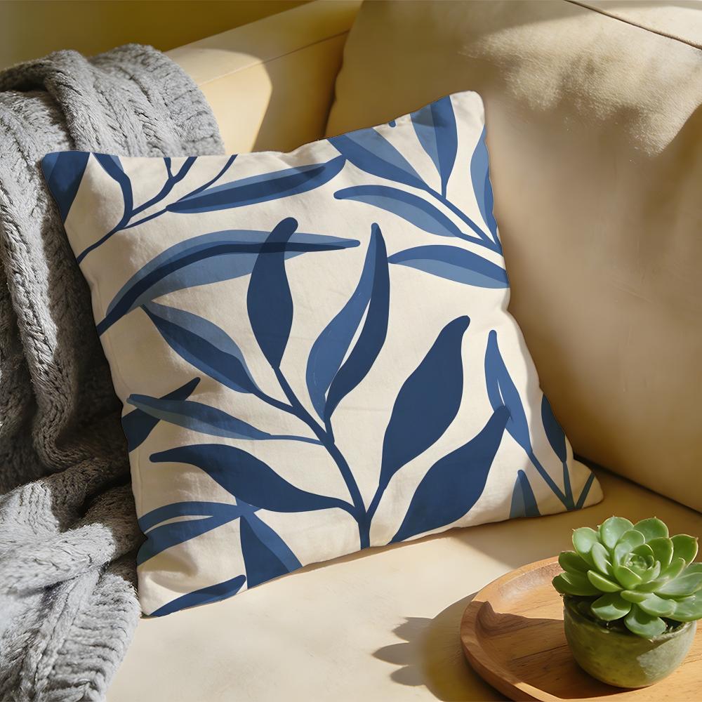 Cushion Cover Washed Linen Soft Breathable Decorative Case for Sofa Home Pillow cover Elegant Blue Floral