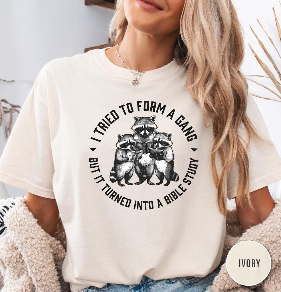 Funny Raccoon Bible Study Comfort Colors Tee - Christian Humor