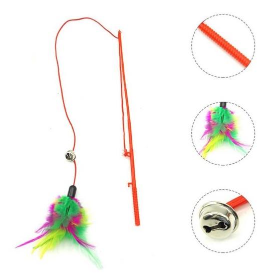 Cat Toys Interactive Funny Multicolor Color Feather Bells Cat Stick for Pet