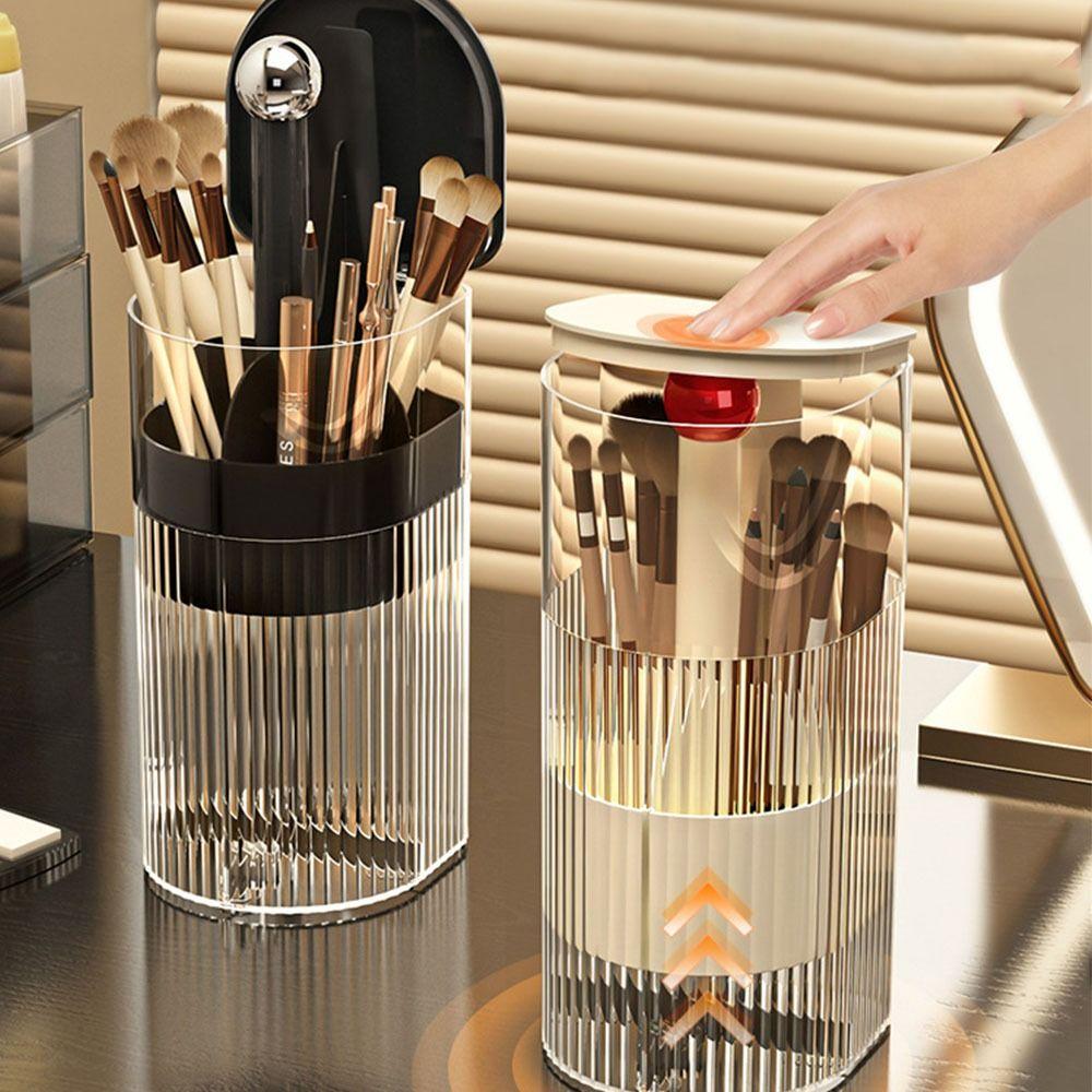 Transparent Automatic Lifting Makeup Brush Holder with Lid Makeup Brush Storage Tube for Brush