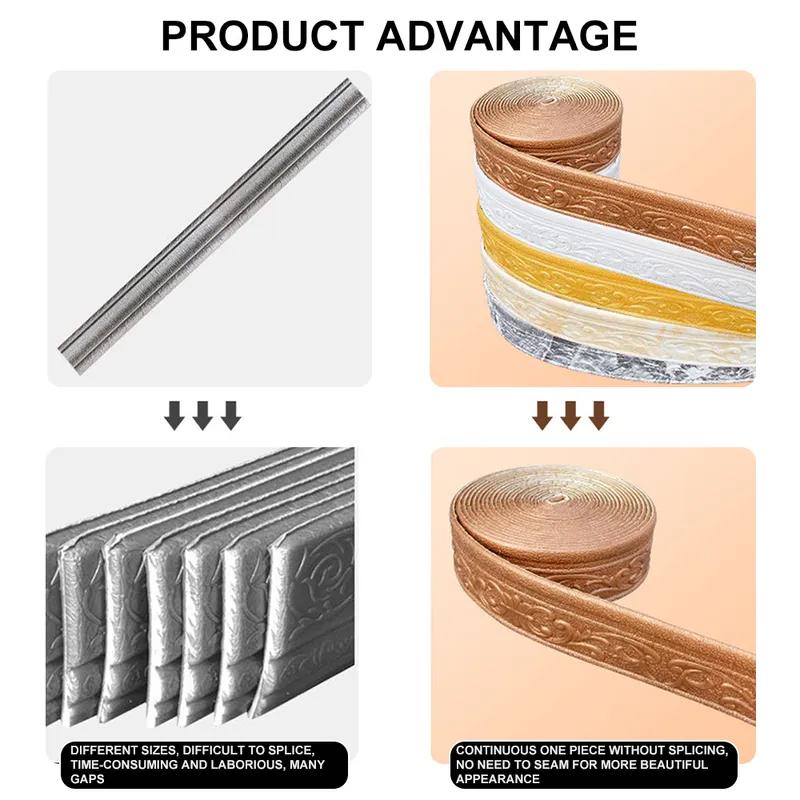 10M 3D Self-adhesive Wall Trim Line Skirting Border Waterproof Baseboard Wallpaper Sticker for Living Room Home Decoration
