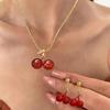 3-piece Jewelry Set With Cute Atmosphere Ladies' Red Cherry Earrings Necklace Set Copper Wrapped Iron Chain Holiday Party