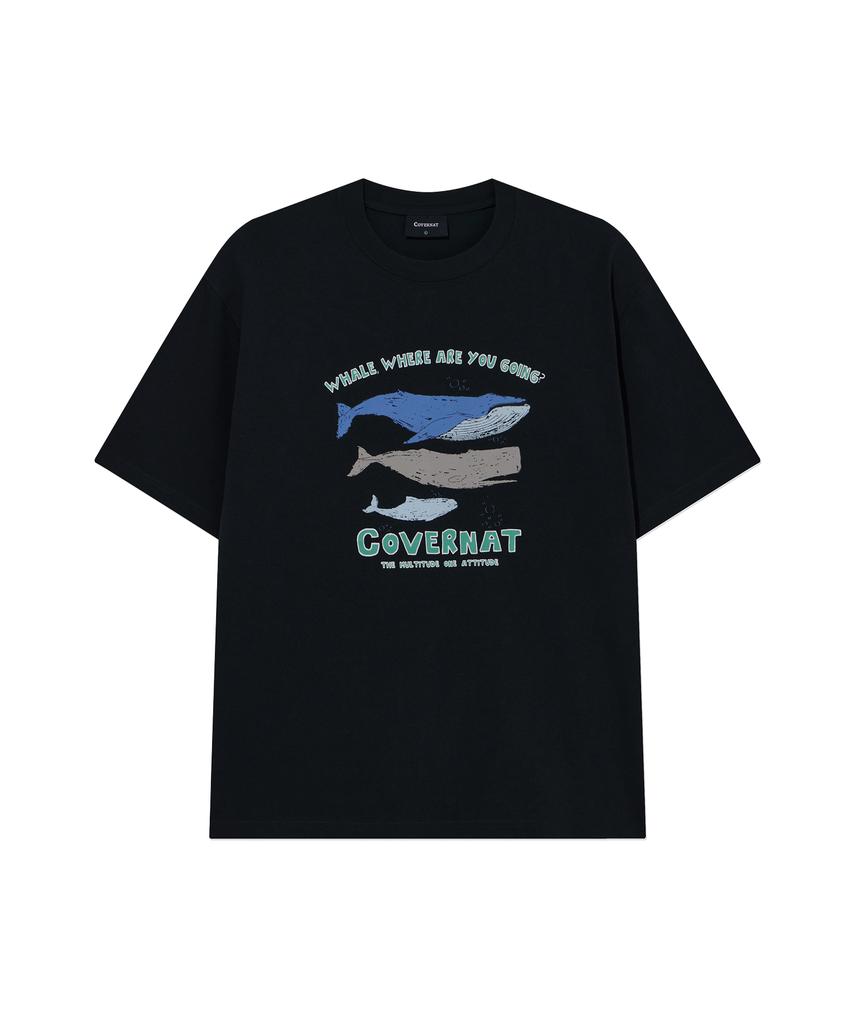 COVERNAT Cool Cotton Whale Graphic T-Shirt Navy