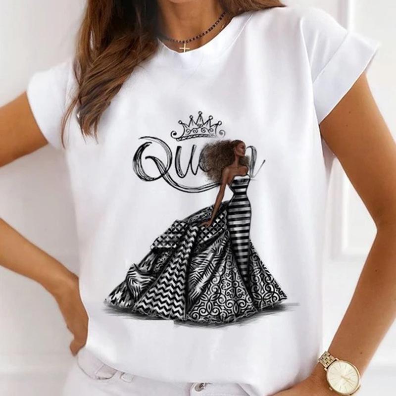 Summer Round Neck 3D Queen Pattern Print Top Fashionable Casual Short Sleeved Women's T-shirts
