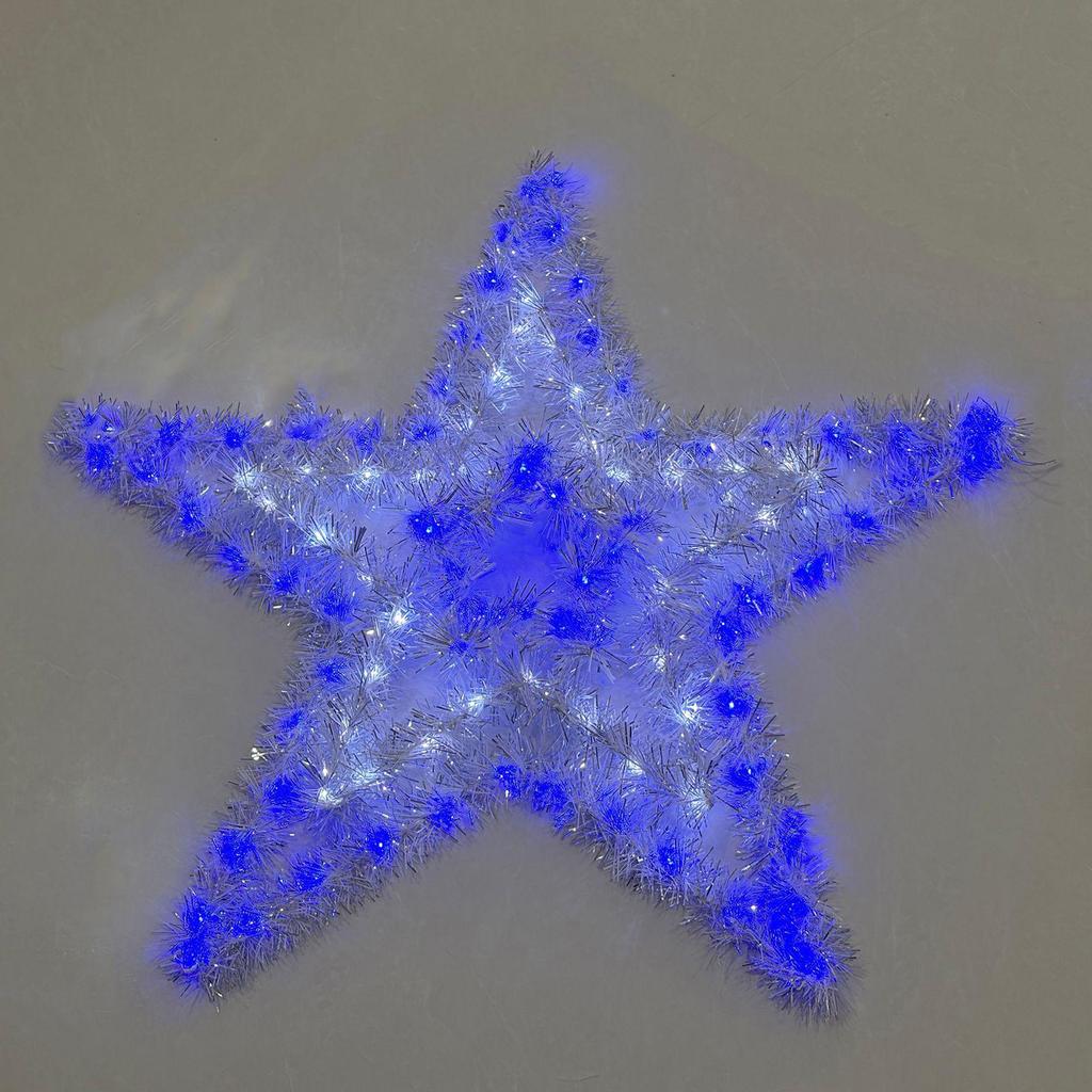 Festive Iron Star Tree Lights with Glitter & Colorful Feather Strips - Christmas & New Year Decoration.