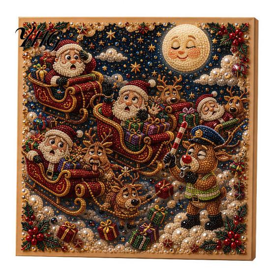 DIY Rhinestone Art Projects Christmas Faux Pearl Kit, Painting 8" x 8", Cartoon Framed Canvas Wall Crafts Snowman Animal Diamond Craft Kit for Adults,