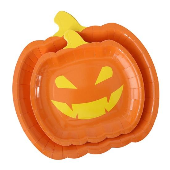 10Pcs Halloween Pumpkin Paper Plates Festive Tableware Halloween Thanksgiving Oil Resistant Dinner Plates for Harvest Parties