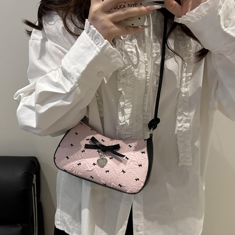 Yogodlns Сумка-подмышка Y2k с розовым бантом для женщин, Новые модные и универсальные текстурные сумки-багеты класса люкс на одно плечо
