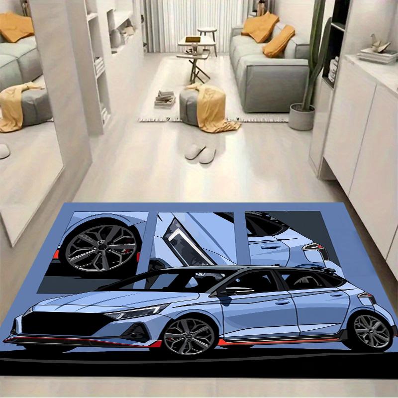 Light‑Blue Modern Sport Car Split Panel Comic Print Area Rug Non‑Slip Rectangular Floor Mat Tuner Auto Fan Decor for Gaming Bedroom Living Room