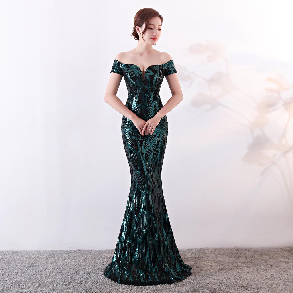 Women's Off Shoulder Sequin Mermaid Long Formal Dresses Party Ball Prom Dress Banquet Evening Gowns