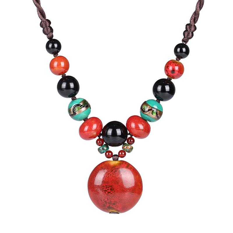 GemChic женское новое этническое керамическое ожерелье с подвеской из бисера и бусинами, винтажная регулируемая цепочка, подарок на день рождения, Рождество