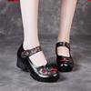 New Spring and Autumn Women's Shoes First Layer Cowhide Thick Heel Soft Sole Single Shoes Female Mother Shallow Mouth Velcro Small Leather Shoes