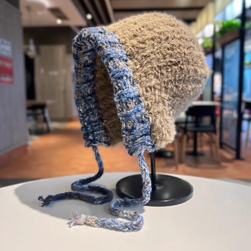 Korean Style Ear Protection Hat Soft Windproof Knitted Warm Hat Breathable Headgear Plush Pullover Hats Cycling Riding